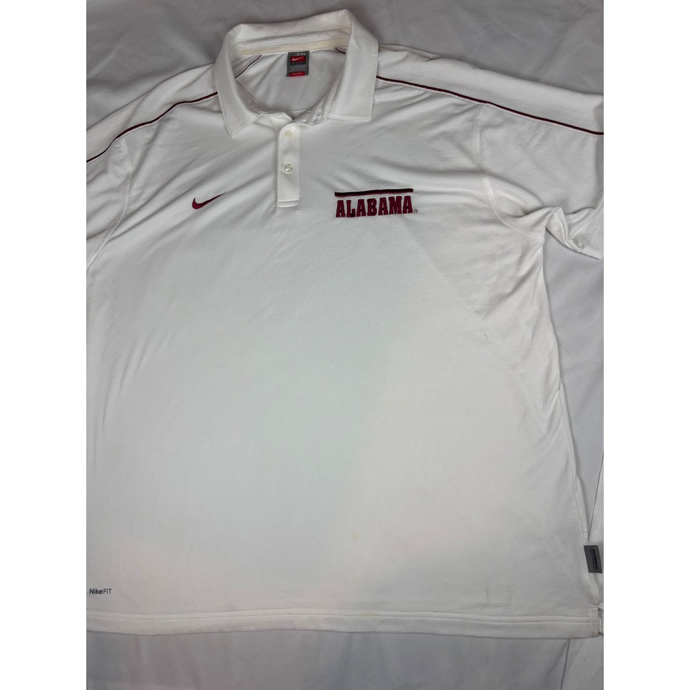 Nike Team Alabama Crimson Tide Polo Shirt Mens XXL White Nike FIT DRY Crimson